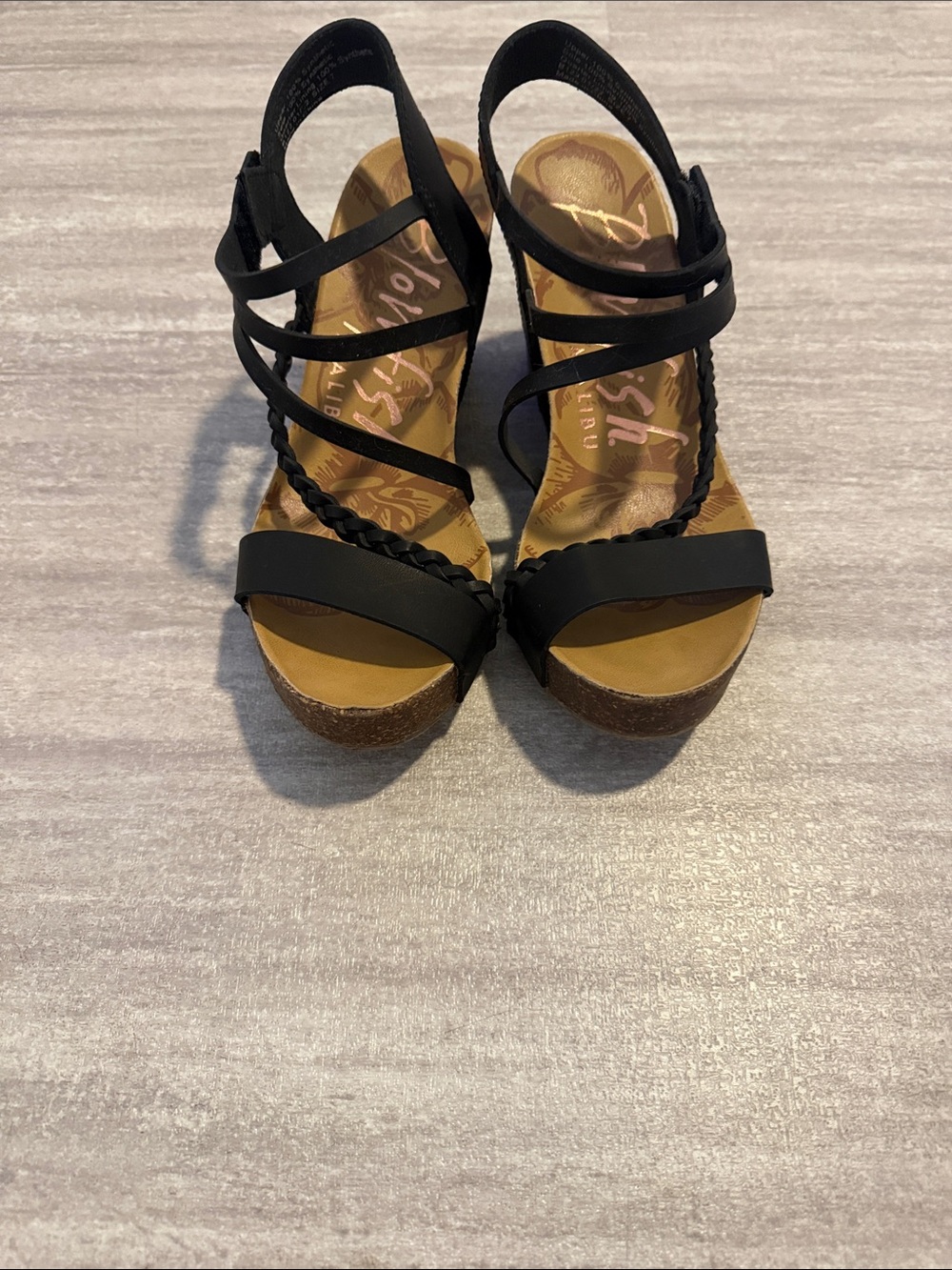 Blowfish Black Strappy Braided Wedge Sandals